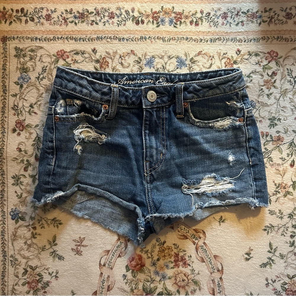 American Eagle Outfitters Distressed Dark Blue Denim Shorts